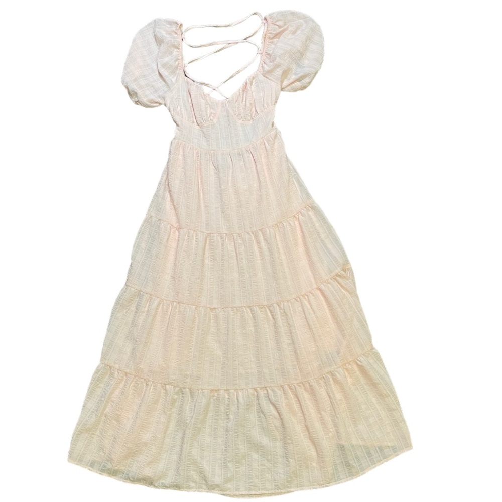 New Forever 21 pink maxi dress puff sleeve  size large Prairie Cottage